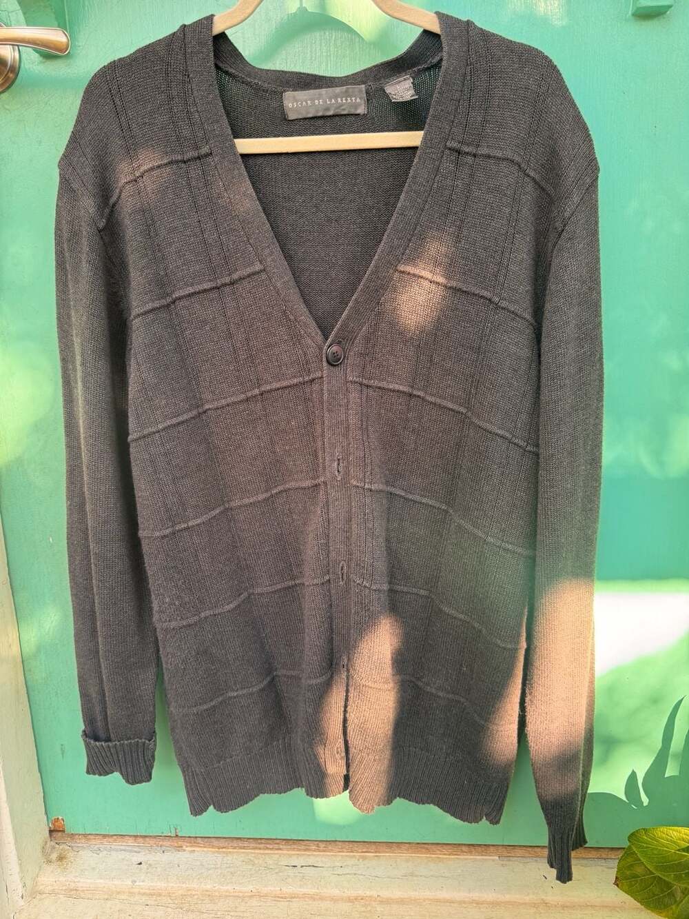 Oscar de la Renta Cardigan Sweater Size L Gray V-Neck Button